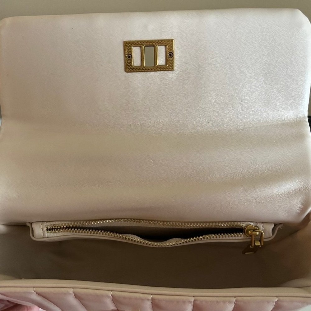 L.T.L‎ London Quilted Crossbody Bag Cream Gold Chain Shoulder Bag - Picture 5 of 12